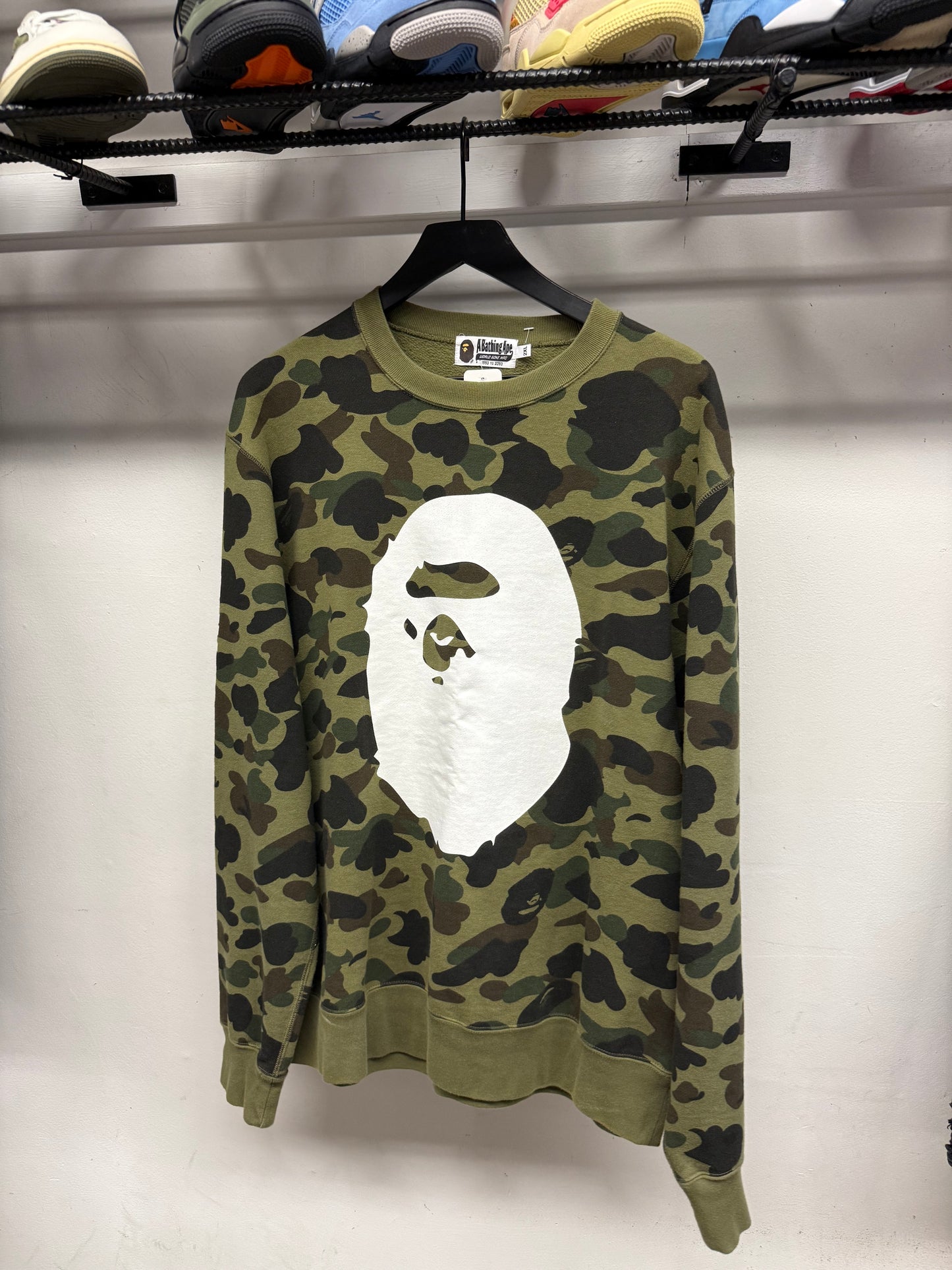 Bape Big Head Logo Crewneck Green Camo