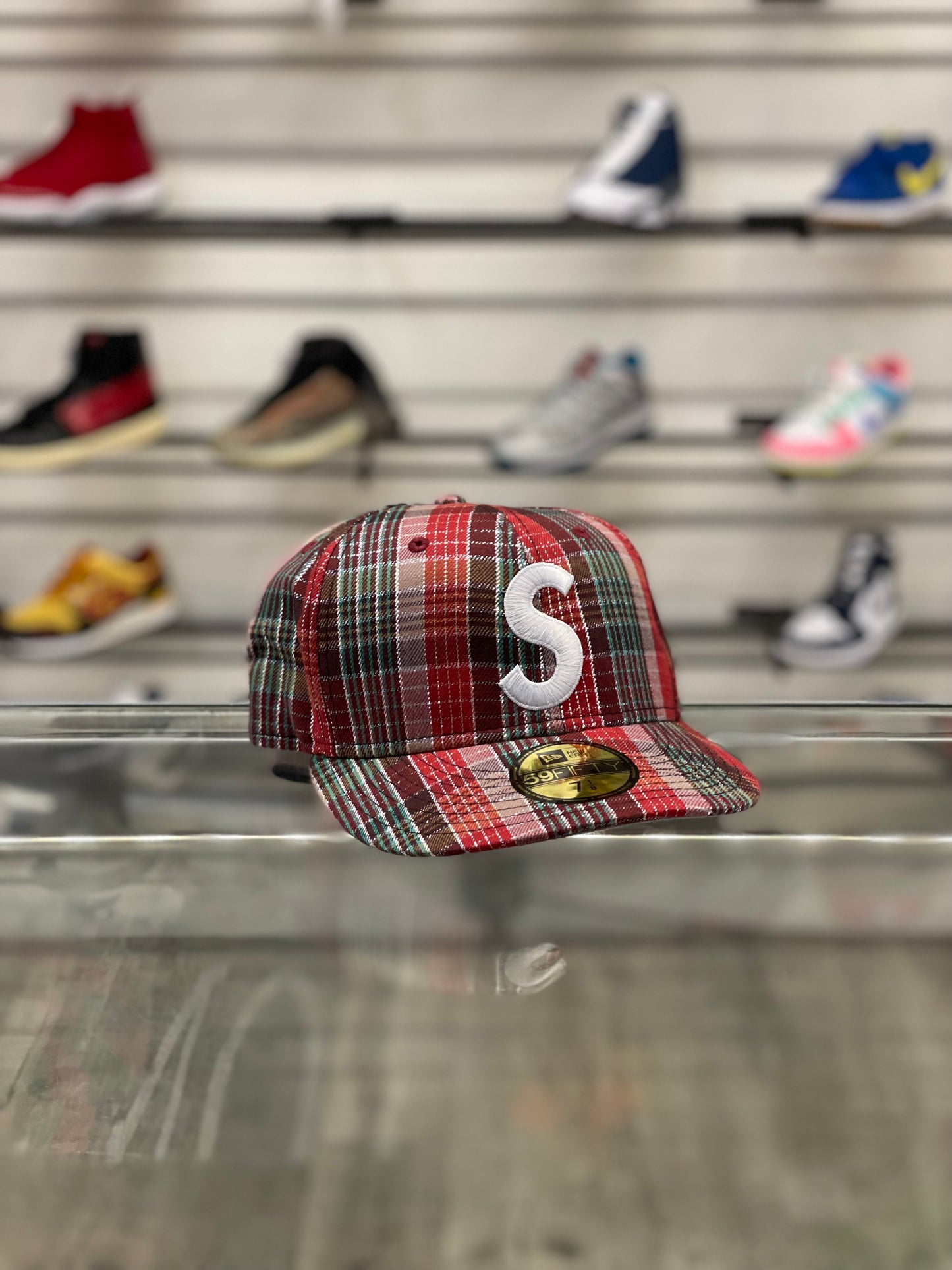 Supreme S Cap Red Plaid