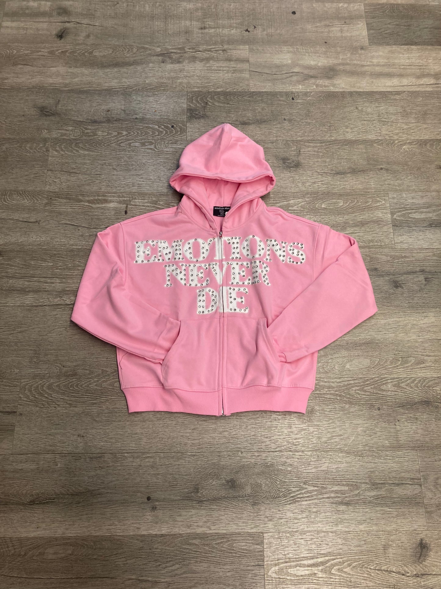 Mixed Emotions Pink Rhinestone Zip Hood