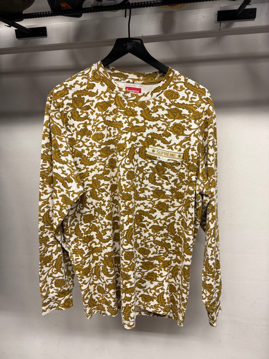 Supreme Gold Floral Pattern Pocket Tee