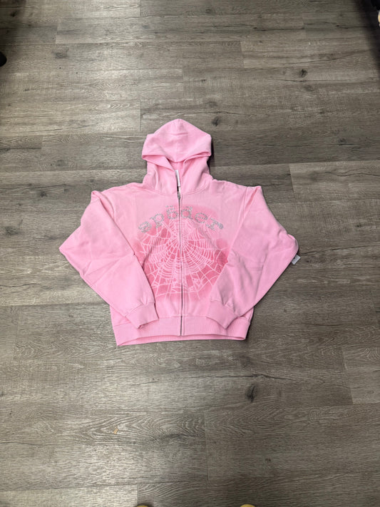Sp5der Pink Web Zip Hood