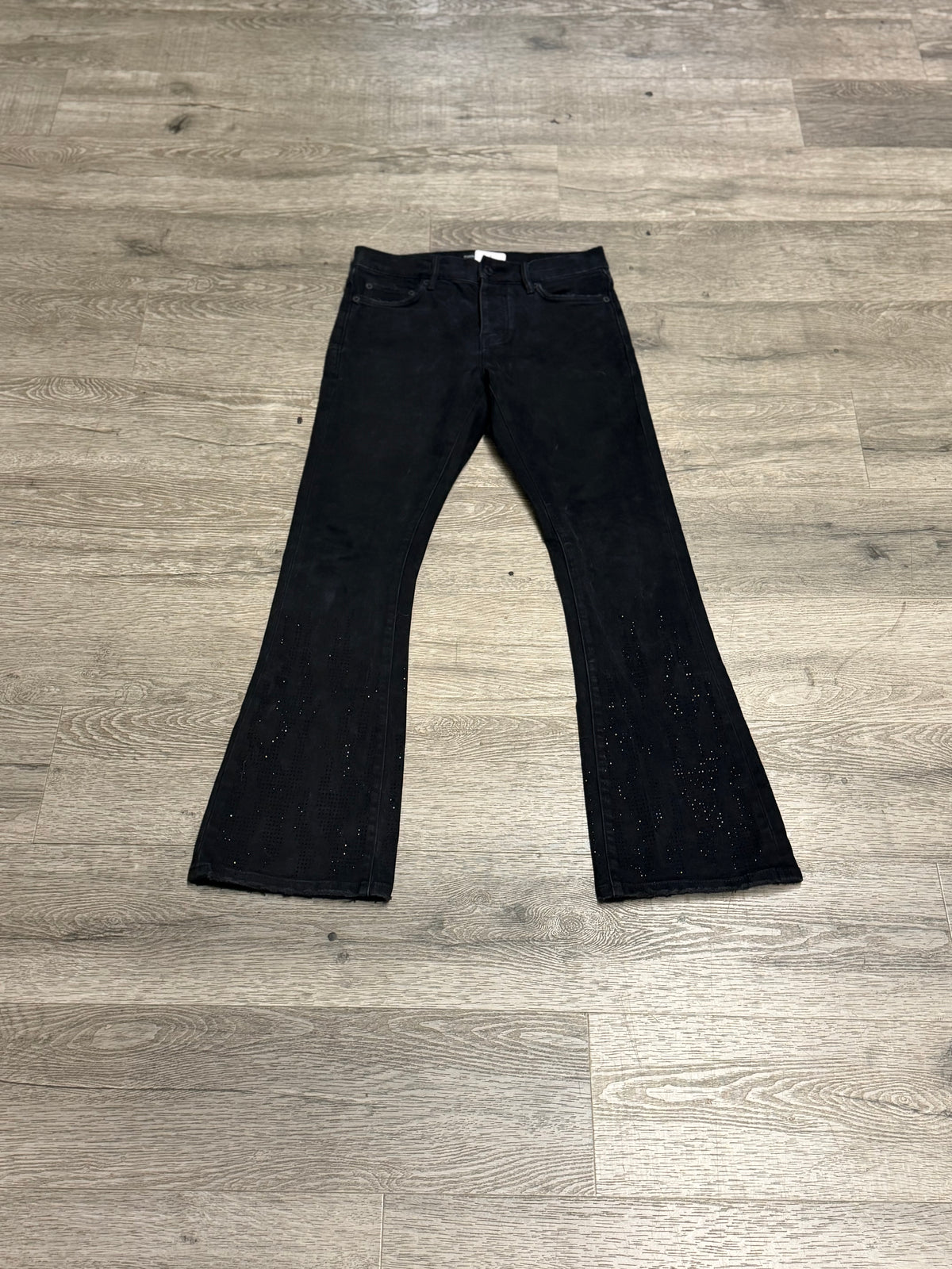 Purple Brand Black Rhinestone Flare Jeans