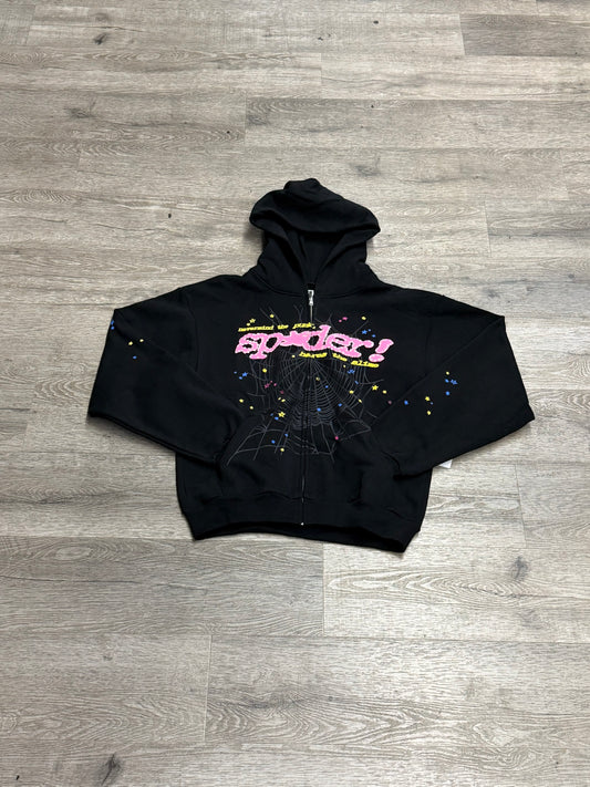 Sp5der P*nk Zip Hood Blk/Pink