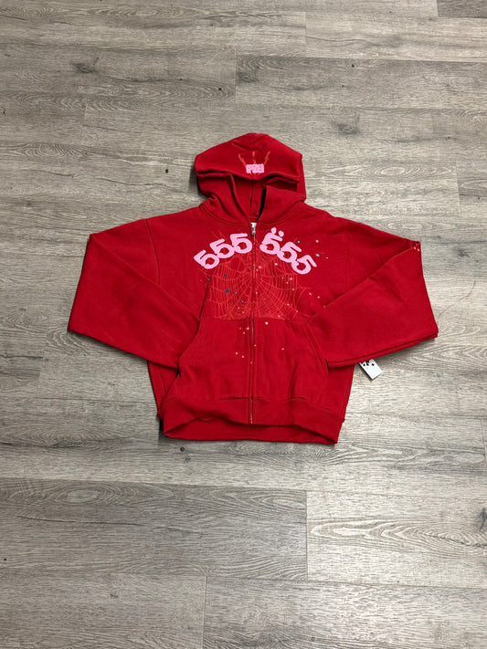 Sp5der Red/Pink 555 Web Zip Hood