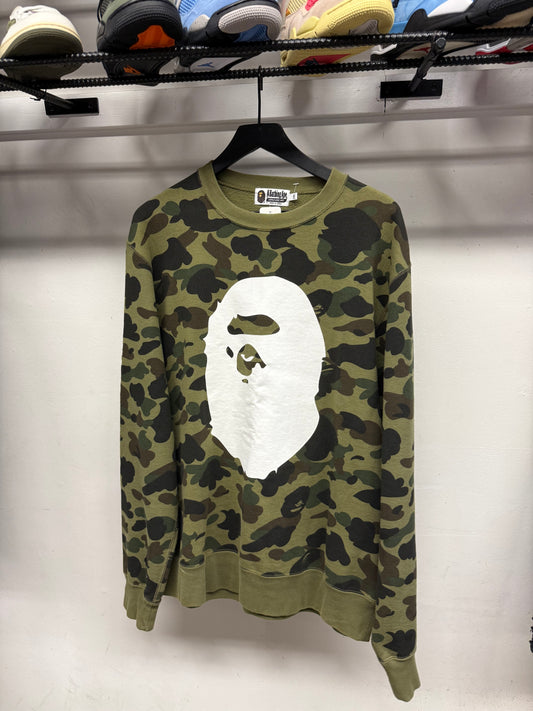 Bape Big Head Logo Crewneck Green Camo