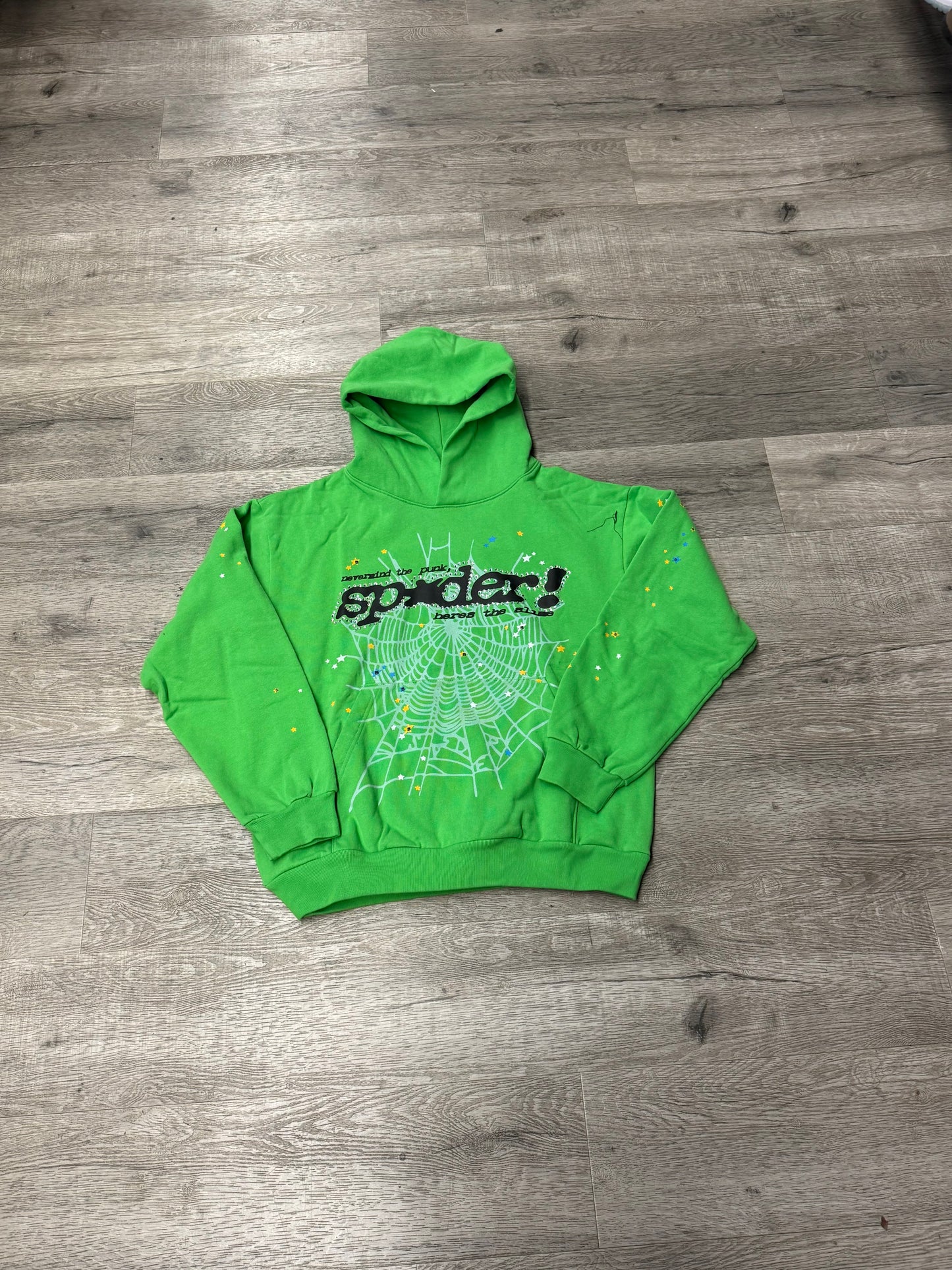 Sp5der Green Rhinestone Hood