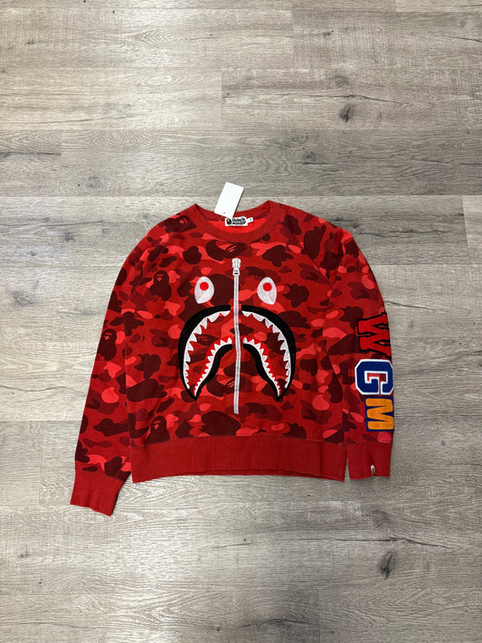 Bape Red Camo Shark Embroidered Crewneck