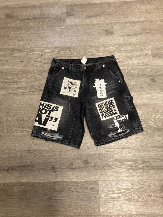 Mixed Emotions Jean Shorts Black Patches