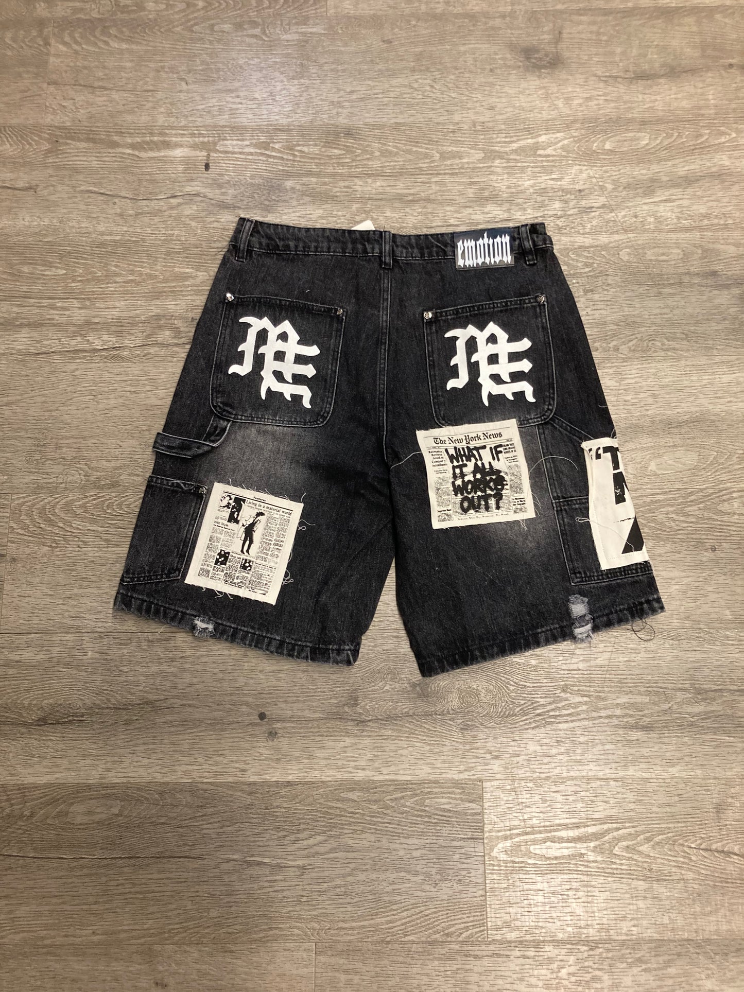 Mixed Emotions Jean Shorts Black Patches
