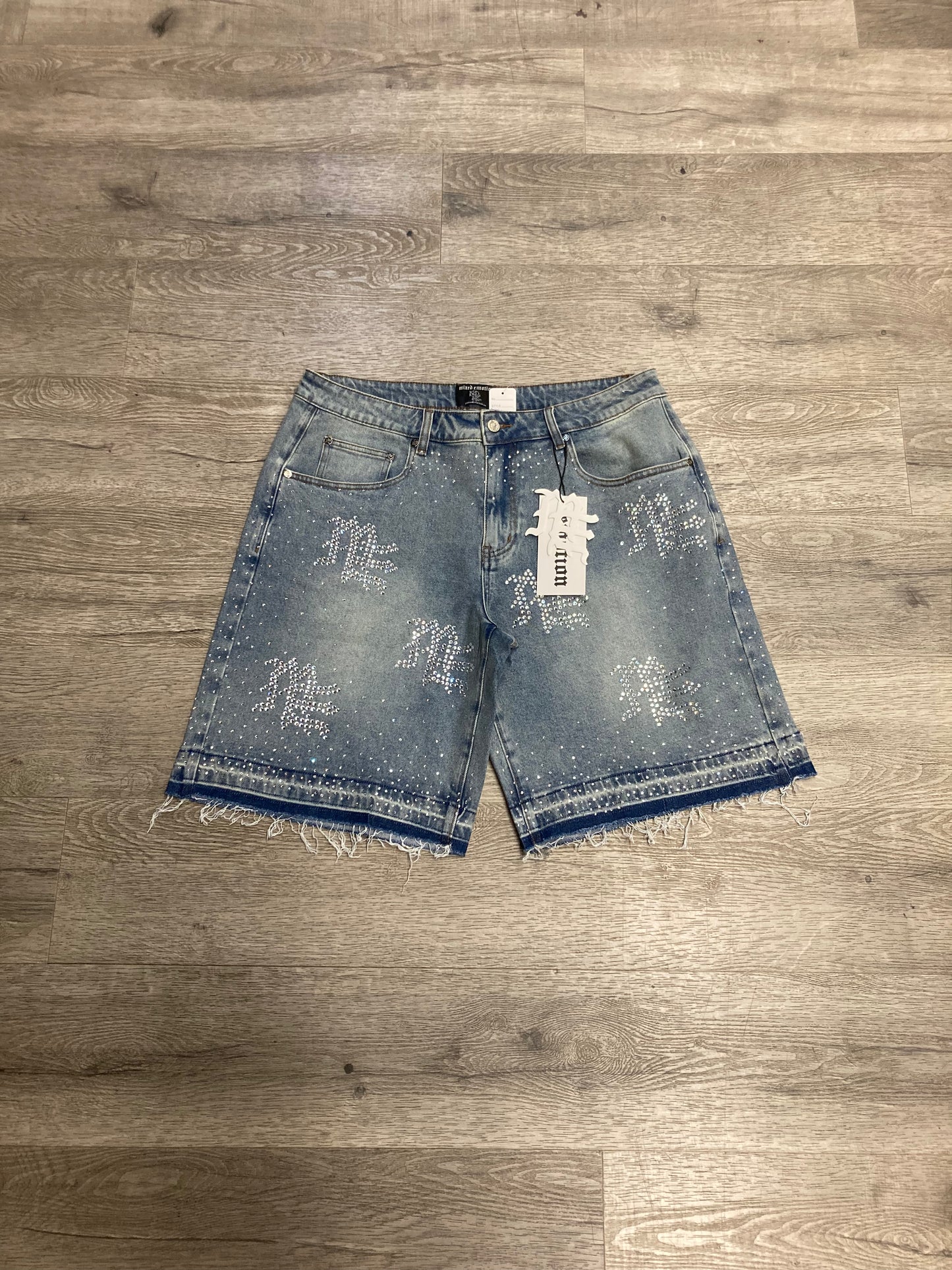 Mixed Emotions Jean Shorts Blue Rhinestone