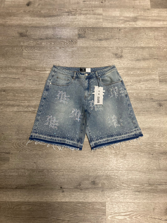 Mixed Emotions Jean Shorts Blue Rhinestone