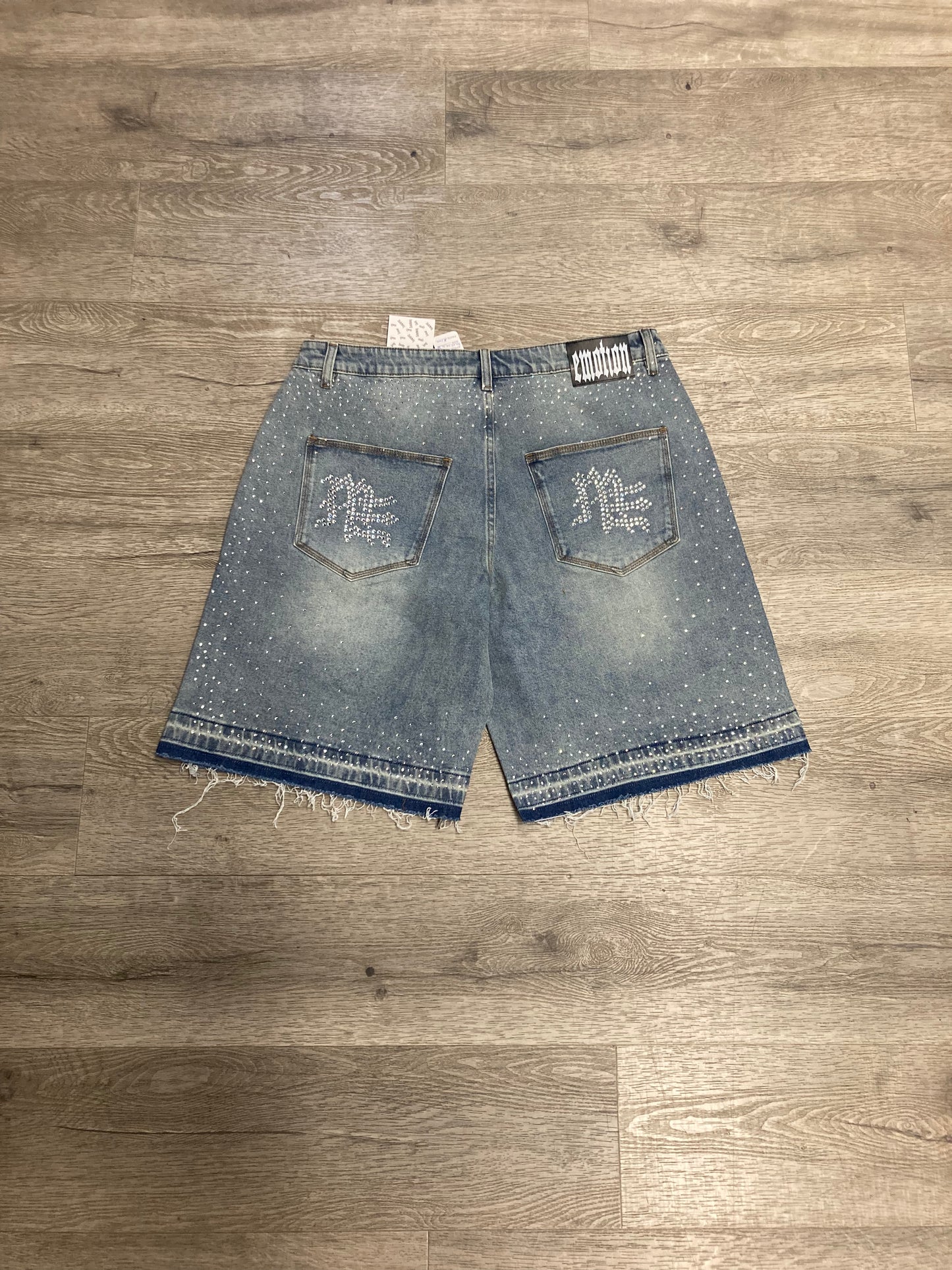 Mixed Emotions Jean Shorts Blue Rhinestone