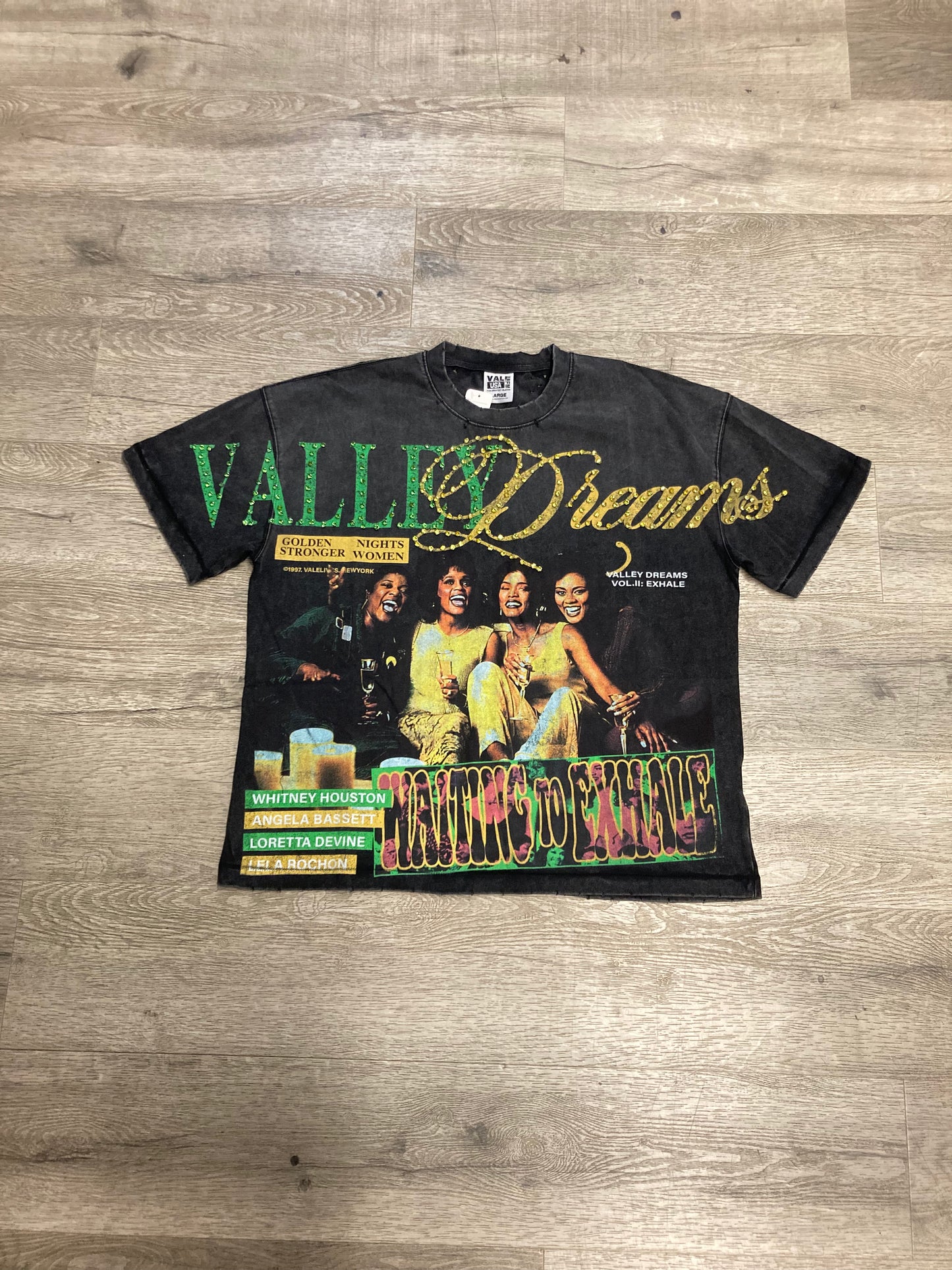 Vale Exhale Black/Yellow/Green Rhinestone Tee