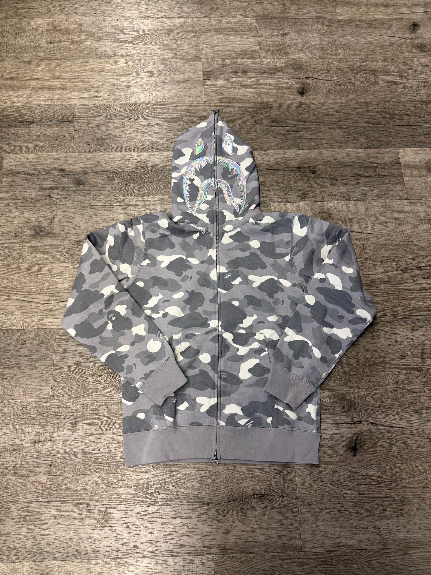 Bape Grey Camo GITD Shark Zip Hood