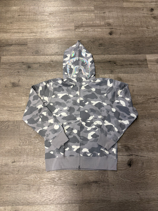Bape Grey Camo GITD Shark Zip Hood