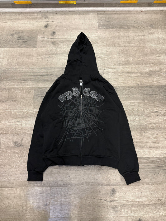Sp5der Black Rhinestone Zip Hood