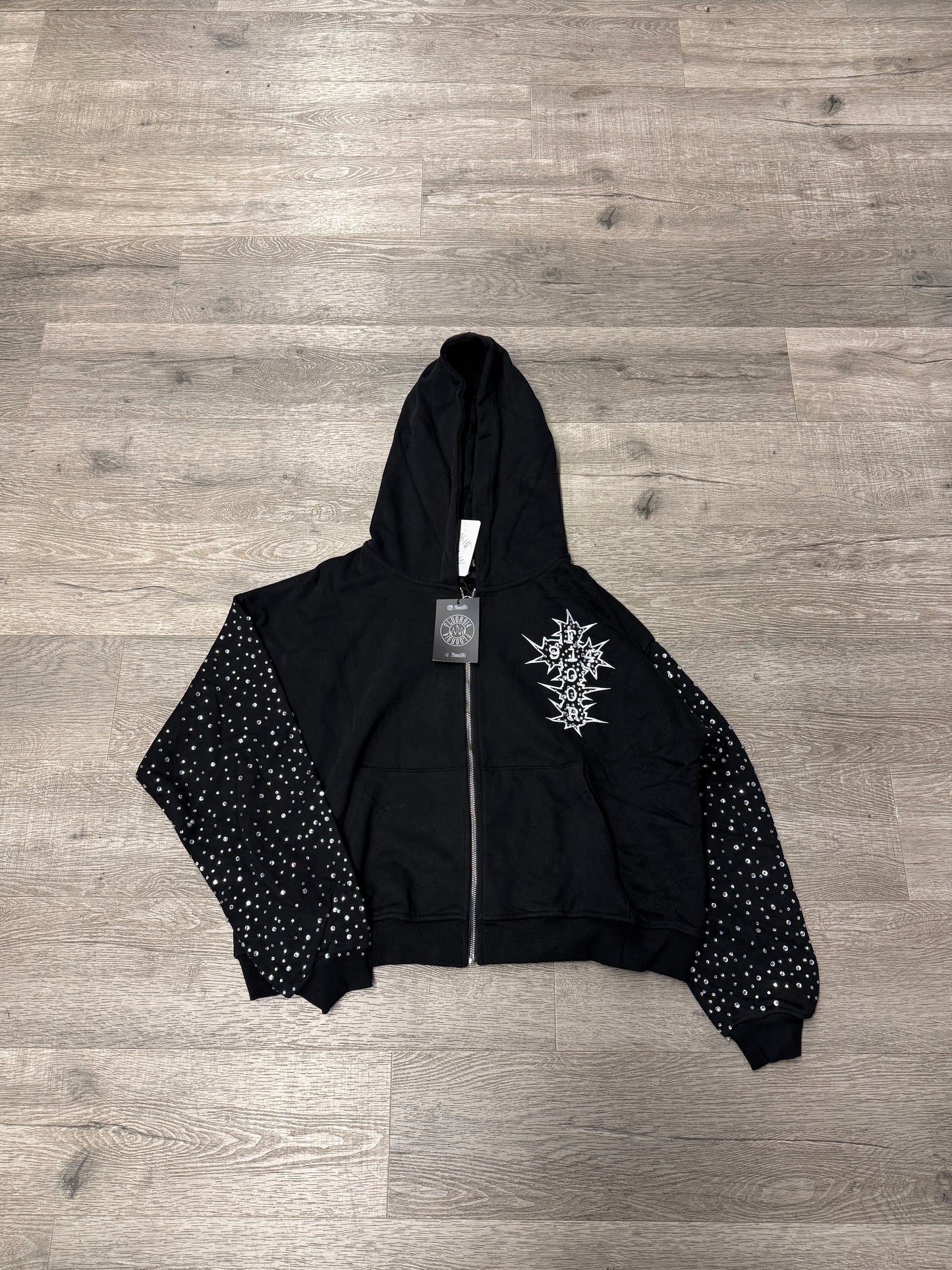Floor 914 Black Rhinestone Logo Hood