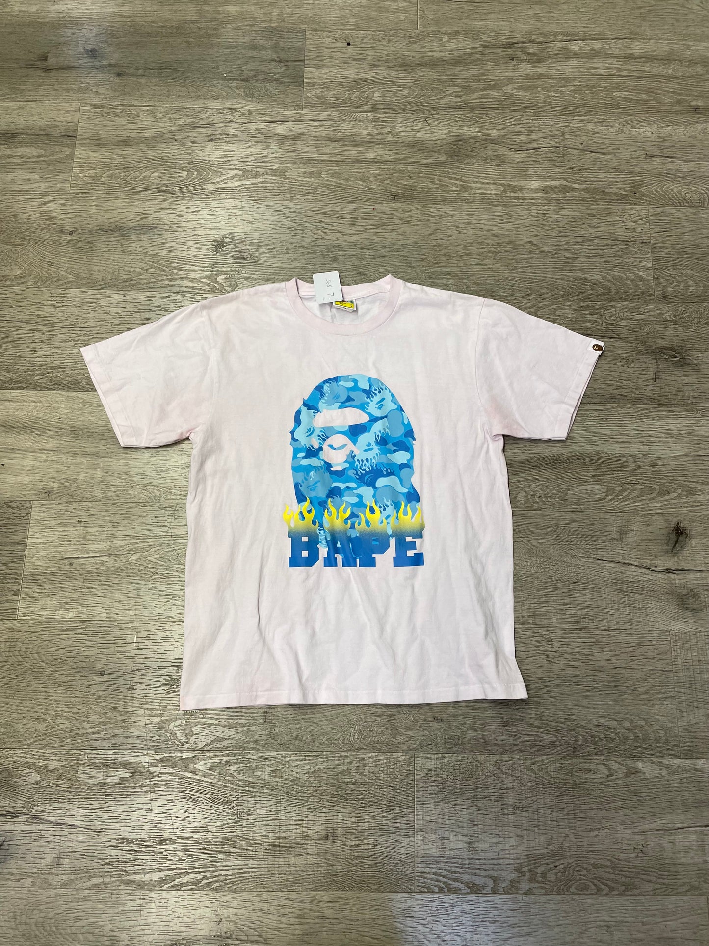 Bape Yellow Flame Blue Logo Tee Dyed Faded Pink