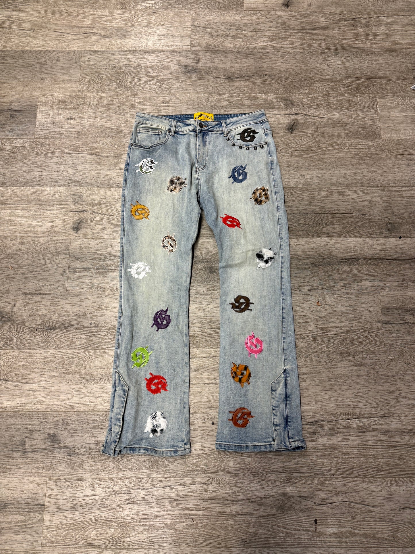 God Speed Multi Color G Patch Jeans