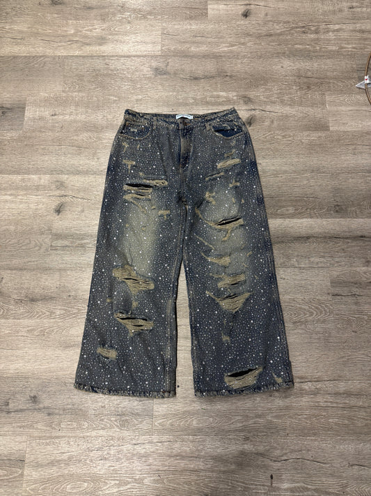 Vale Rhinestone All Over Jeans Blue