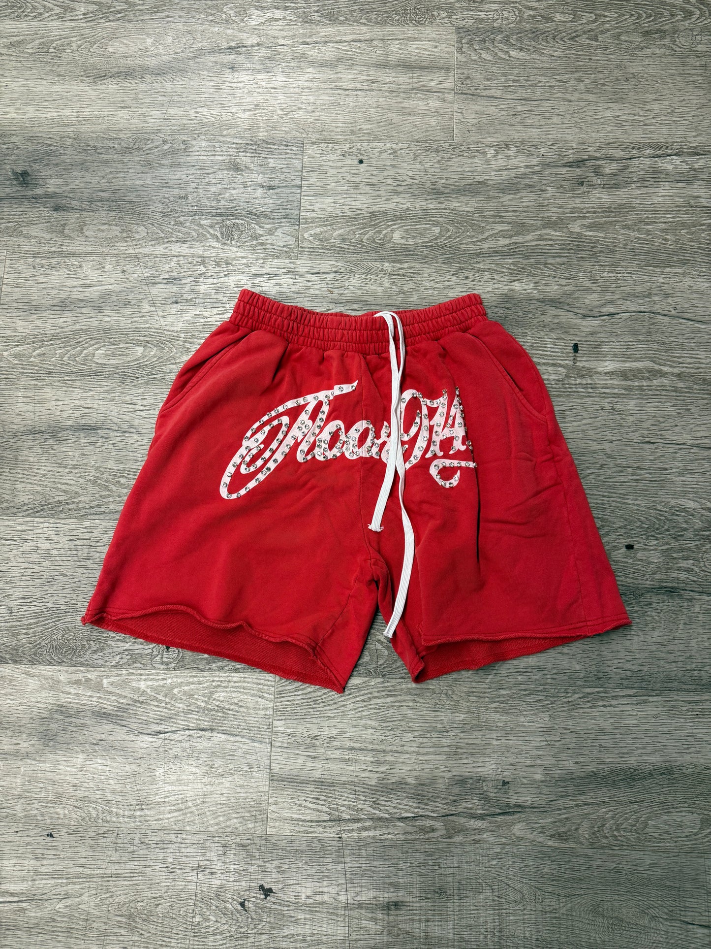 Floor 914 Red Rhinestone Shorts