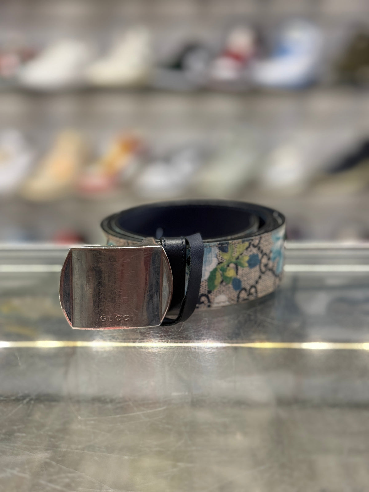 Gucci Blue Floral Print Belt