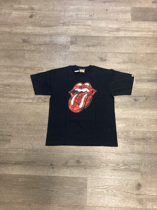 Bape Black/Red Lips Logo Tee