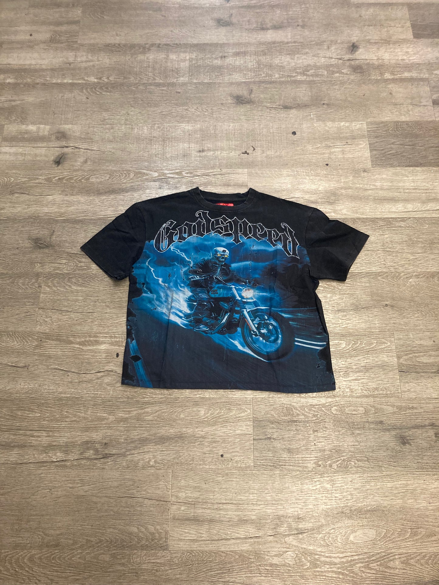 God Speed Skeleton Motorcycle Tee Black/Blue