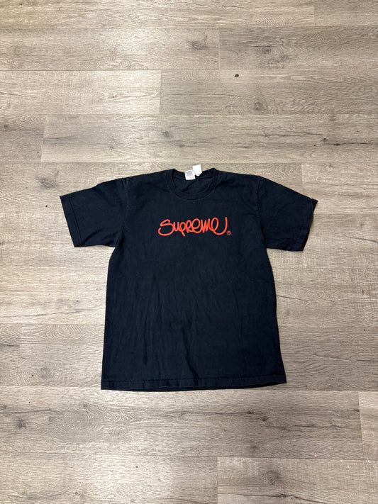 Supreme Cursive Logo Tee Navy/Red