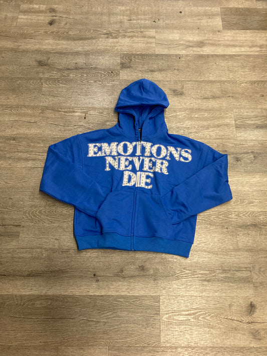 Mixed Emotions Blue Rhinestone Zip Hood